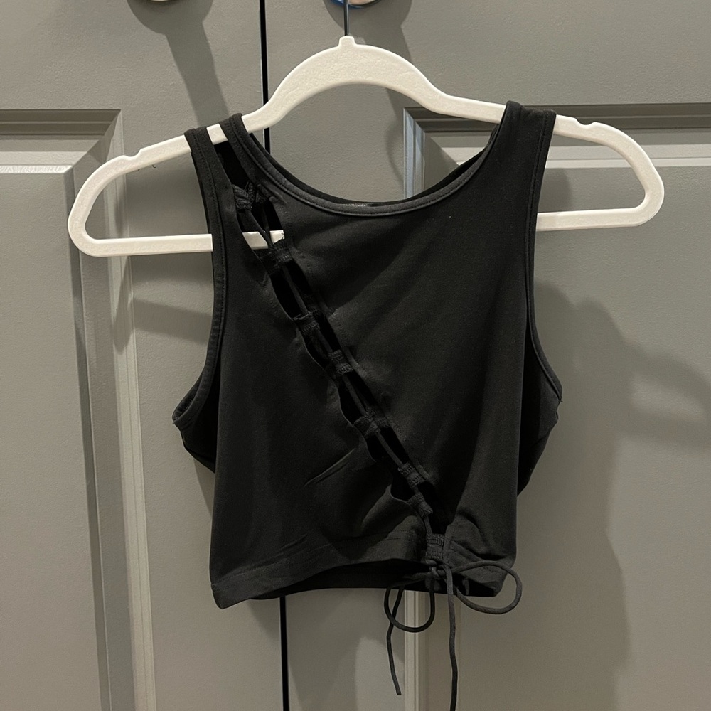 Black cut out crop top with ties
